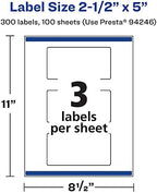 Avery® Matte White Rectangle Labels, Sure Feed® Technology, 2.5" x 5", 300 Matte White Printable Labels