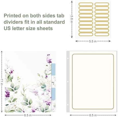 Rouidr 3 Ring Binder, 2 Inch Round Ring Binder Organizer with Clipboard, 5 Dividers Tabs, A4 8.5 x 11 Inch Paper & Clear Sleeves for School, Office Supplies, Wisteria