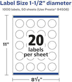 Avery® Matte Clear Round Labels, Sure Feed® Technology, 1.5" Diameter, 1,000 Matte Clear Labels, Print-to-The-Edge, Laser/Inkjet Printable