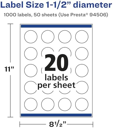 Avery® Matte Clear Round Labels, Sure Feed® Technology, 1.5" Diameter, 1,000 Matte Clear Labels, Print-to-The-Edge, Laser/Inkjet Printable