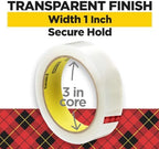Scotch Transparent Tape, Clear Tape Engineered for Office and Home Use, 3 Inche Core, 1 in x 2592 in, 3 Rolls (Pack of 12)