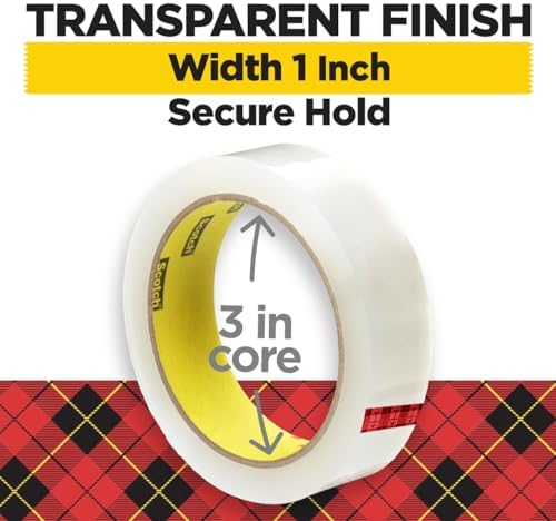 Scotch Transparent Tape, Clear Tape Engineered for Office and Home Use, 3 Inche Core, 1 in x 2592 in, 3 Rolls (Pack of 12)