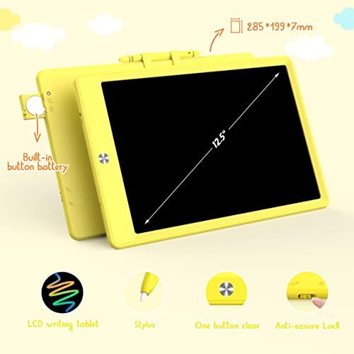 BUKEBU LCD Writing Tablet,12.5 inch Colorful Doodle Board for Kids (Yellow)