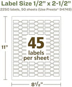 Avery® EcoFriendly Matte White Recycled Barbell Labels, 0.5" x 2.5", Matte White Labels, Permanent Adhesive, Laser/Inkjet Printable, 2,250 Total
