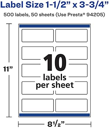 Avery Printable Durable White Rectangle Labels, Sure Feed Technology, 1.5" x 3.75", Print-to-the-Edge, Waterproof Labels, Laser & Pigment-Based Inkjet Compatible, 500 Total