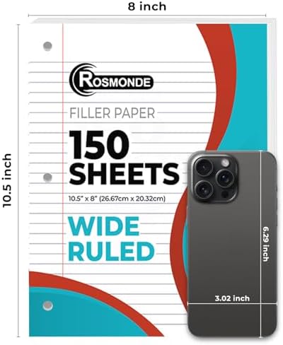Rosmonde 172800 Sheets Loose Leaf Paper Bulk, 1152 Pack, Wide Ruled Paper