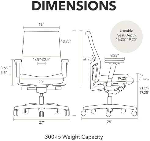 HON Ignition 2.0 Ergonomic Office Chair, Lumbar Support, Desk Chair, Linen