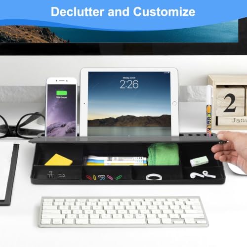 Desktop Glass Whiteboard with Storage, Desk Dry Erase White Board Black | Computer Keyboard Stand, Office Desk Organizers and Accessories with Drawer, to Do Memo Notepad, Home School Supplies