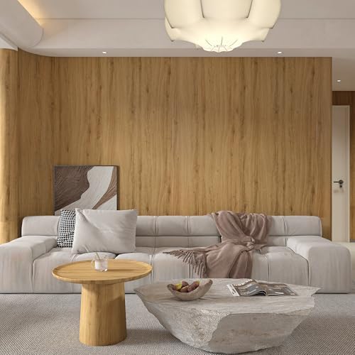 Extra Wide Natural Wood Peel and Stick Wallpaper Brown Wood Vinyl 196"x48"