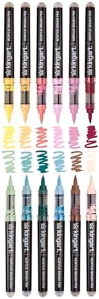KINGART 12-Piece Cottage Acrylic Paint Brush Tip Marker Set – Flexible Fiber Brush Tips – Smooth Opaque Water-Based Ink for Detailed Nature Illustration and Crafts – 12 Muted Cottage Colors