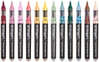KINGART 12-Piece Cottage Acrylic Paint Brush Tip Marker Set – Flexible Fiber Brush Tips – Smooth Opaque Water-Based Ink for Detailed Nature Illustration and Crafts – 12 Muted Cottage Colors