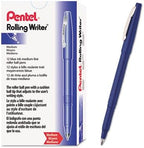 Pentel Rolling Writer Pen, 0.8 Millimeter Cushion Ball Tip, Blue Ink, Box of 12 (R100-C)