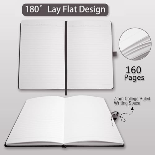 Heture Hardcover Notebooks, A5 Lined Journals Notebook for Writing 160 Pages, 8.2 x 5.5 inch, Classic Ruled Notebooks for College/Work/Travel (Black, 8 Pack)