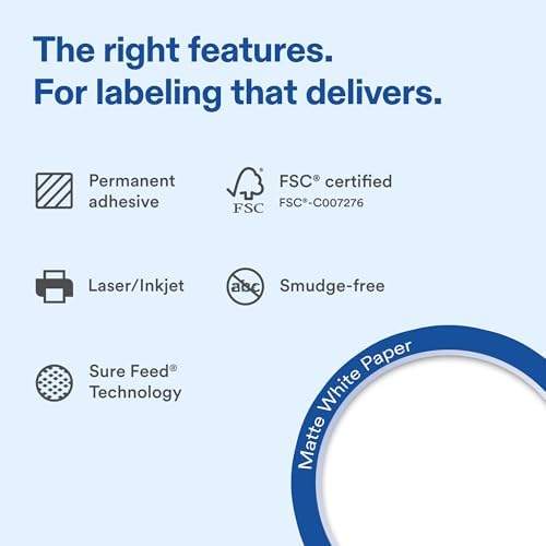 Avery Matte White Rectangle Labels, 1" x 1.5", Sure Feed Technology, Laser/Inkjet Printer Compatible, 12500 Printable Labels Total, Great for Branding, Packaging, and More