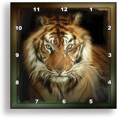 3dRose Wall Clock Silent - 13 inch - Portrait of a Tiger - Designs Animal Themes