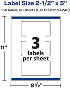 Avery® Matte White Rectangle Labels, Sure Feed® Technology, 2.5" x 5", 150 Matte White Printable Labels