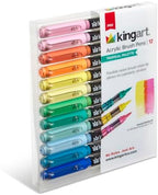 KINGART PRO 12-Piece Acrylic Paint Brush Pen Set – Tropical Colors – Flexible Nylon Brush Tip for Detailed Illustration and Lettering – Water-Based Opaque Art Markers for Multi-Surface Use