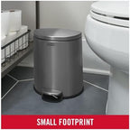 Rubbermaid Stainless Steel Semi-Round Step-On Trash Can, 1.6-Gallon, Charcoal, Small Wastebasket with Lid for Home/Kitchen/Bathroom/Office