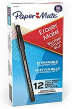 Paper Mate EraserMate Erasable Pen, Medium Point, Black, Box of 12