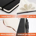 10 Pack Lined Journal Notebook with Pen, A5 Hardcover Leather Journal 5.5"*8.3", Black 136 Pages College Ruled Notebooks and Pen Set for Office School Business Supplies