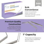 OLYMPX 500 Pcs of 1” Capacity Premium Metal Prong Paper Fastener Bases, 2.75 Inch Base for Paper File Clip Folder Accessories, Pack of 5 Boxes, 100 Bases per Box