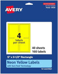 Avery Printable Rectangle Labels, Sure Feed Technology, 5" x 3-1/2", Neon Yellow Labels, Laser/Inkjet Printable, 160 Total, Great for Shipping and Packaging