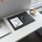 KINGFOM Ultra-Smooth PU Leather Desk Pad & Mat Office Desk Drawing & Writing Board A3/ A4 File Paper Clip Table Protector Mat on Top Large 24''x18'' (Black)