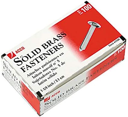 ACCO Brass Paper Fasteners, 1-1/4", Plated, 1 Box, 100 Fasteners/Box (71711)