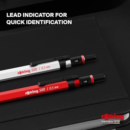 Rotring 500 Mechanical Pencil, Red Hexagonal Plastic Barrel and Non-Slip Textured Metal Grip, 0.5mm, HB Lead, 1 Count