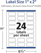 Avery TrueBlock Matte White Rectangle Labels, Sure Feed Technology, 1" x 2", 1,200 Matte White Labels, Print-to-The-Edge, Laser/Inkjet Printable, Great for Packaging and Product Merchandising