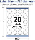 Avery Matte Clear Round Labels, Sure Feed Technology, 1.5" Diameter, 500 Matte Clear Labels, Print-to-The-Edge, Laser/Inkjet Printable