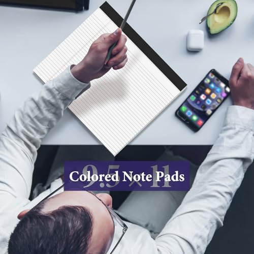 12 Pack Note Pads 11" x 9.5" Colored Legal Pads College Ruled Pink Notepad Perforated Writing Pads 80GSM Lined Paper Pads of College Ruled Paper 30 Sheets Notebook To Do List for School, Office, Home