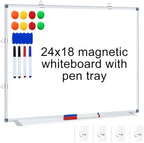 H-Qprobd Magnetic Whiteboard 24" x 18" Dry Erase White Board for Wall, Hanging Mounted Whiteboard with Aluminum Marker Tray