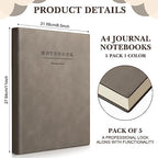 SATINIOR 5 Pack A4 Notebooks Leather Softcover Journal, Mixed Color