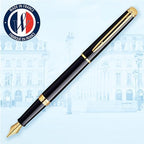 Waterman Hémisphère Fountain Pen Black with Gold Trim Medium Nib Blue Ink Gift Box
