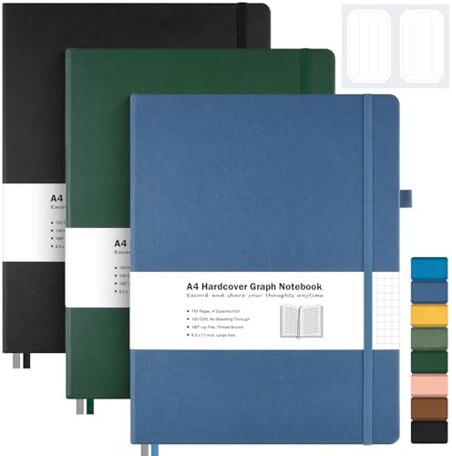 Graph Paper Notebook,Large 8.5 x 11 Hardcover Leather Journal for Women Men