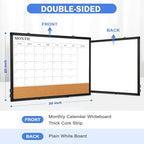 Calendar Whiteboard Dry Erase for Wall, 30" x 20" Month White Board Black
