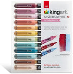 KINGART 12-Piece Cottage Acrylic Paint Brush Tip Marker Set – Flexible Fiber Brush Tips – Smooth Opaque Water-Based Ink for Detailed Nature Illustration and Crafts – 12 Muted Cottage Colors