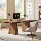 Tribesigns 63-Inch Executive Desk, Large Office Computer Desk with Double Pedestal, Modern Simple Workstations Writing Table Conference Table Business Furniture for Home Office, Light Brown