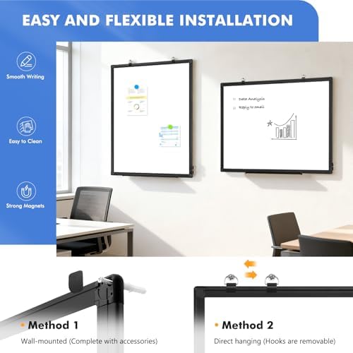 Double-Sided White Board Dry Erase Magnetic Whiteboard Wall 24x18 Black