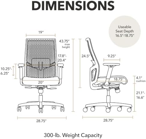 HON Ignition 2.0 ReActiv Ergonomic Office Chair, Lumbar Support, Black