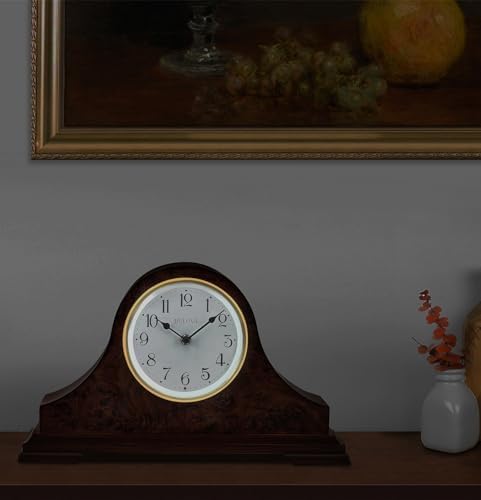 Bulova Chandler Lighted Mantel Clock, Model B1853 | Elegant Design | Illuminated Dial | Quartz Movement | Cherry Wood Finish | Battery Operated