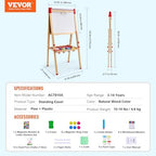VEVOR Art Easel for Kids, 3-in-1 Wooden Double-Sided Kid's Art Easel with Magnetic Whiteboard, Chalkboard & Paper Roll, Adjustable Standing Drawing Board with Painting Accessories for Boys and Girls