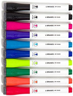 U Brands Fine Tip Dry Erase Markers with Eraser, Low Odor Whiteboard Markers Fine Tip, Assorted Bright Colors, Set of 10