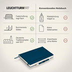 LEUCHTTURM1917 - Notebook Hardcover Medium A5-251 Numbered Pages for Writing and Journaling - Thinking Ahead (Plain Paper, Deep Sea)