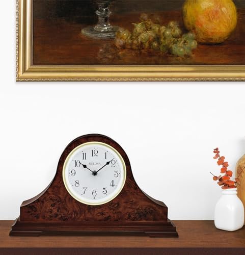 Bulova Chandler Lighted Mantel Clock, Model B1853 | Elegant Design | Illuminated Dial | Quartz Movement | Cherry Wood Finish | Battery Operated