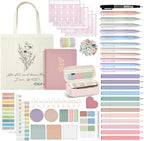 Jutom 110 Pcs Bible Study Supplies Bible Journaling Kit with Canvas Tote Bag Pen Case Notebook Highlighters Pen Sticky Note Tabs Page Markers Stickers Tape for Women Christian Christmas Gift(Pink)