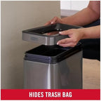 Rubbermaid Slim Space-Saving Stainless Steel Wastebasket, Charcoal, 2.6 Gal