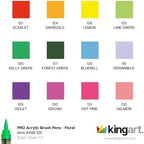 KINGART Acrylic Paint Markers Brush Tip, 12 Floral Colors. Water-based, no-bleed, waterproof pens with automatic ink control for rock, egg, wood, fabric, glass & DIY crafts