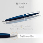 Cross ATX Translucent Blue Lacquer Ballpoint Pen, Medium Point, Black Ink
